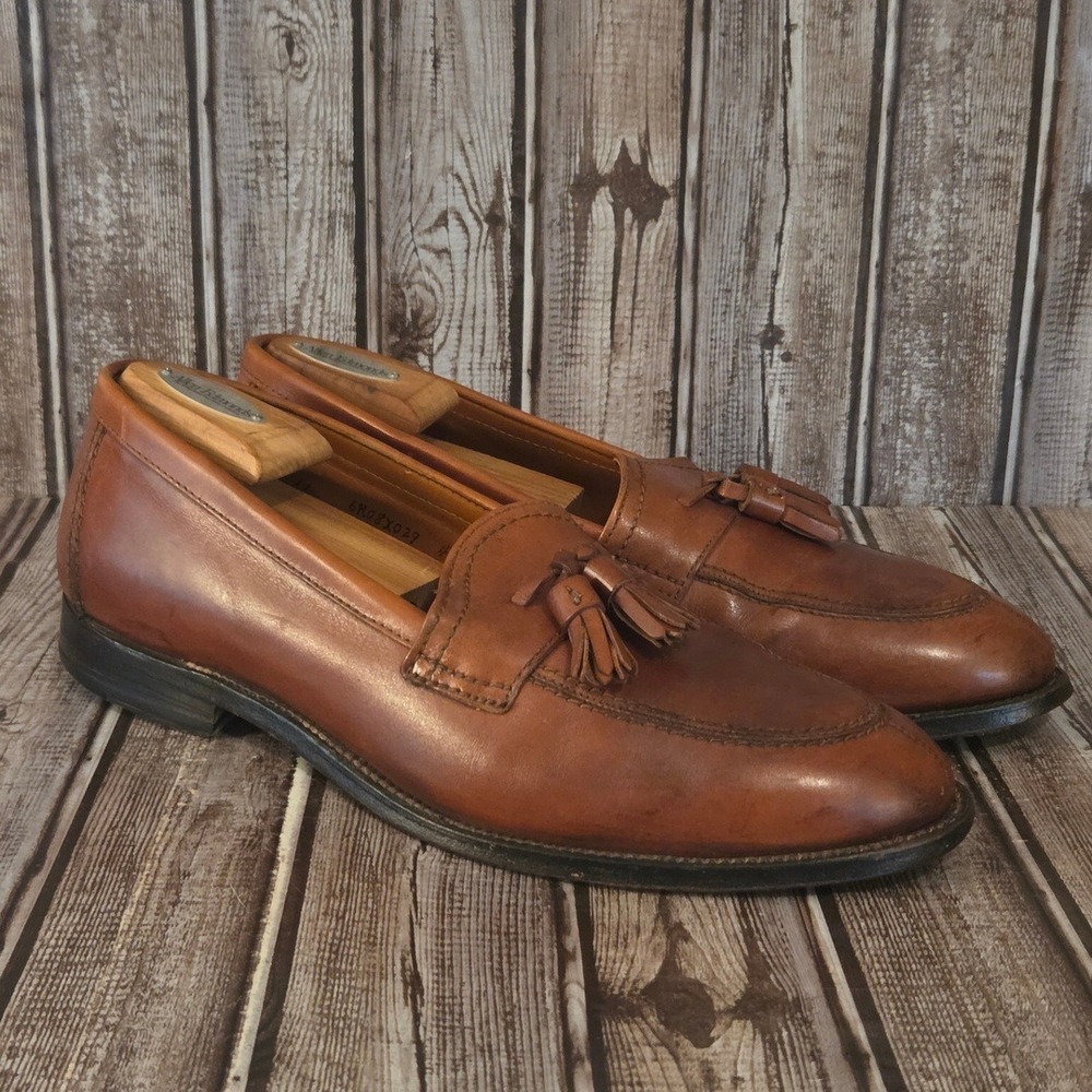 Sz 11 B/D Alden 6034 Tan Calfskin Leather Apron Toe Tassel Loafers Shoes